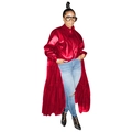 Long red metallic PU leather jacket with pleated hem and belted waist for women - S / Red