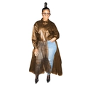 Brown PU leather top featuring mesh stitching detail and long sleeves for women - S / Brown