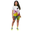 Zweiteiliges Damen-Freizeitset mit weißem Grafik-T-Shirt und bedruckter Radlerhose - S / 02 Bemalte Tinte