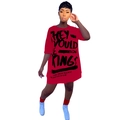 Close-up of red oversized T-shirt dress featuring black handwritten slogan and poetry print - S / Red