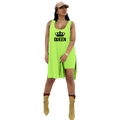 Dettaglio del set due pezzi verde neon con stampa Queen e canotta lunga con spacco laterale - S / Verde Fluorescente