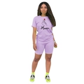 Ensemble deux pièces violet clair pour femme avec t-shirt imprimé Mama et short cycliste - S / Violet