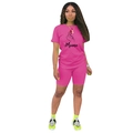 Completo sportivo estivo magenta da donna con t-shirt stampa Mama e pantaloncini - Taglia S / Rosso rosa