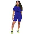 Set due pezzi blu da donna con stampa Mama cuore, maglietta e pantaloncini da ciclista - Taglia S / Blu Zaffiro