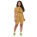 Completo sportivo donna giallo zenzero con t-shirt stampa Mama e pantaloncini biker - Taglia S / Albicocca