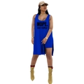 Detail of royal blue sleeveless top with NOPE print and matching biker shorts set - S / Top And Bottom / Sapphire Blue