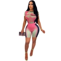 Set 2 pezzi da donna tie-dye con top a maniche corte girocollo e pantaloncini attillati a vita alta - S / Stampa Sfumata Gradiente / Rosa Chiaro