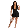 Conjunto de dos piezas con chaleco negro sin mangas cuello en V y pantalones cortos - S / Negro