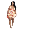 Mono corto sin mangas para mujer con estampado de mármol naranja y amarillo - S / Naranja