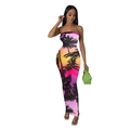 Trägerloses Bodycon-Maxikleid mit tropischem Sonnenuntergang und Palmen-Druck für Damen - S / Gelb-Rosa