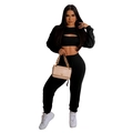 Damen 3-teiliges Set aus geripptem Strick mit Langarmshirt, Weste und Hose in Schwarz - S / Schwarz