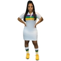 White polo dress with colorful stripes and matching socks for a stylish summer casual look - S / White