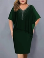 Dunkelgrünes Chiffonkleid mit V-Ausschnitt, Paillettenbesatz und elegantem Schal-Design - S / Dunkelgrün