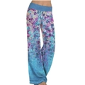 Pantaloni da yoga larghi a vita alta con motivo floreale sfumato viola e blu - Celeste