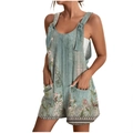 Floral print summer romper with pockets and sleeveless design on plain background - S / Placement Print - Lake Blue