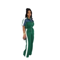 Donkergroene jumpsuit met korte mouwen, denim kleurvlakken en witte zijstrepen - 2XL / Groen