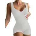 Women's light grey ribbed knit sleeveless romper with V-neckline and slim fit design - XS / Set / White