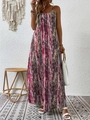 Women's bohemian print maxi camisole dress with vibrant vertical abstract patterns - S / Dresses / Burgundy
