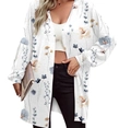 Women's floral open-front cardigan with elegant white base and orange-blue patterns - S / Tops / Grayish White