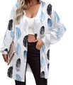 Detail view of the feather print on this women's long sleeve knit cardigan outerwear - Black