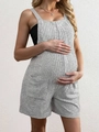 Dettagli della tuta premaman grigio chiaro a costine con spalline larghe e tasche - Taglia S / Tute intere / Grigio