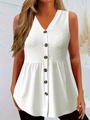 Dettaglio top bianco senza maniche con scollo a V, bottoni frontali e tessuto strutturato - Taglia S / Top / Bianco
