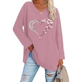 T-shirt rosa cipria oversize a maniche lunghe con cuore leopardato e farfalle - Taglia S / Rosa