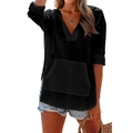 Felpa con cappuccio nera da donna con scollo a V, coulisse e ampia tasca frontale - Taglia S / Nero