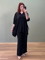 Zweiteiliges Damen-Lounge-Set in Schwarz mit plissiertem Hemd und weiter Hose - S / Schwarz