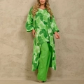 Zweiteiler für Damen in Smaragdgrün mit Ginkgo-Print und unregelmäßigem Saum - M / Grasgrün