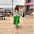 Chique set van groene bloementop en geplooide maxi-rok voor dames in streetwear - S / Groen Geplooide Set