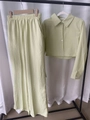 Detail of the textured vertical stripe fabric on the pale green shirt and pants set - S / Fluorescent Green