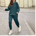 Chándal de mujer verde oscuro de dos piezas con top de botones y pantalones casuales - S / Verde