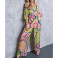 Set bohémien con stampa paisley, top a spalle scoperte e pantaloni a gamba larga - S / Stampa Floreale Colorata