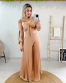 Detailansicht der plissierten Hose mit hohem Bund und dem passenden Crop-Top-Oberteil - S / Khaki