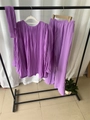 Elegant purple two-piece pleated set with loose long-sleeve top and wide-leg trousers - S / Purple