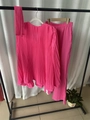 Hot pink pleated two-piece set featuring long sleeve top and matching wide leg trousers - S / Rose Red