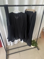 Women's 2-piece black set featuring pleated long-sleeve top and loose straight-leg pants - S / Black