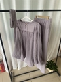 Lavender pleated matching set with long sleeve top, wide leg pants and hairband - S / Top And Bottom / Gray
