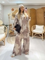 Damen-Set im Boho-Stil mit Paisley-Print, lockerem Hemd und weiter Hose im Set - M / Grau