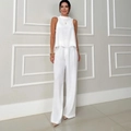 Conjunto chic de dos piezas blanco para mujer con top sin mangas y pantalones de pata ancha - S / Blanco