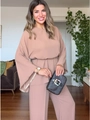 Elegante mauve tweedelige set met lovertjes klokmouwen en een wijde broek voor dames - S / Khaki