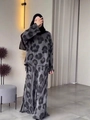 Moslim dames set met abstracte print lange top en bijpassende maxi-rok voor dames - S / Grijs Zwart