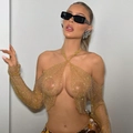 Sexy goldenes Neckholder-Top aus Glitzernetz mit Strasssteinen und Rückenausschnitt - S / Gold