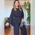 Elegante zwarte tweedelige set met vleermuismouwen en bijpassende lange broek - S / Zwart