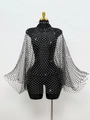 Detail van de zwarte mesh cape met pailletten voor party- en clubkleding outfits - S / Zwart