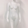 Detailed view of silver mesh dress with shimmering rhinestones and sleeveless design - White Square Neck