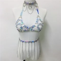 Λεπτομερές σετ από ολογραφικό τσόκερ PU δέρμα και ιμάντα σώματος με μεταλλική αλυσίδα - Ολογραφικό Τσόκερ, Harness Και Ζώνη με Αλυσίδα