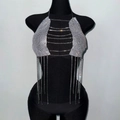 Top a fascia con strass argentati e lunghe nappe per feste e festival musicali - S / Argento