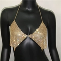 Detailed view of golden sequin halter top with metallic mesh texture for festivals - S / 上衣金色(均码)